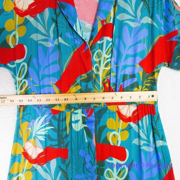Hutch Rigby Tropical Floral Tie Waist Button Front Maxi Shirt Dress, size S - Picture 8 of 16